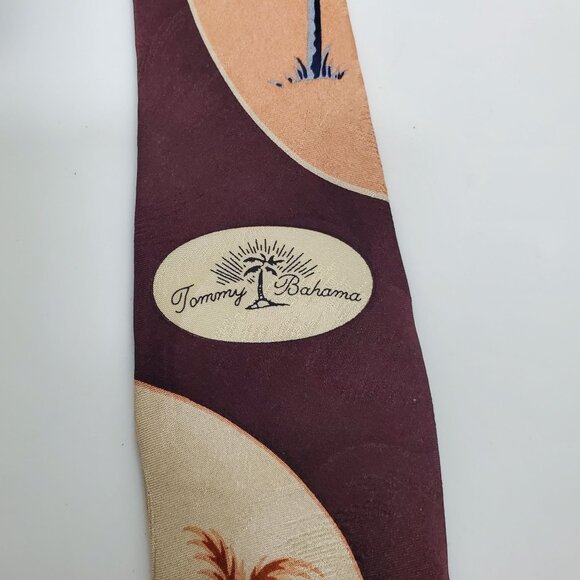 Tommy Bahama Vintage Cream Brown Palm Tree Beach Extra Wide Silk Necktie USA - Picture 3 of 4